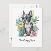 "Boston"-Gesicht Boston Welpenbrille Blumenmuster Postkarte (Vorne/Hinten)