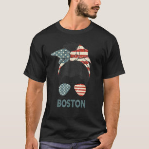 Boston Girl Messy Bun American Girl Ma Pride Usa F T-Shirt