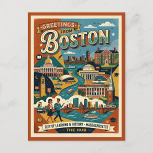 Boston Grüße Retro 1960er Jahre  Postkarte
