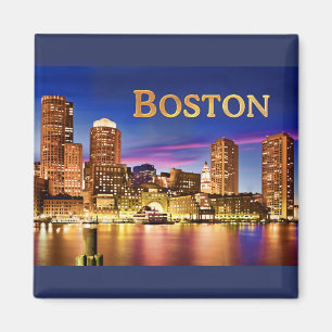 Boston-Hafen am Nachttext BOSTON Magnet