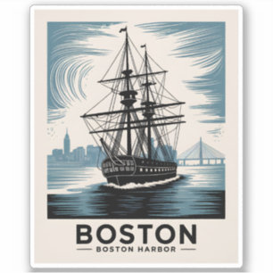 Boston Hafen Retro Großsegler Vintage Minimalistis Aufkleber