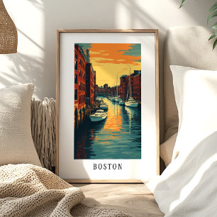 Boston-Hafen-Sonnenuntergangs-Plakat Poster
