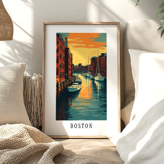 Boston-Hafen-Sonnenuntergangs-Plakat Poster