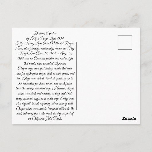 Boston Harbor 1854 Postkarte (Rückseite)