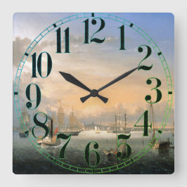 Boston Harbor 1854 Quadratische Wanduhr