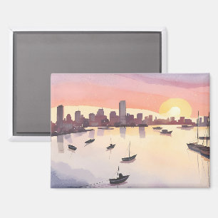 Boston Harbor   Aquarell Stadt Massachusetts Magnet