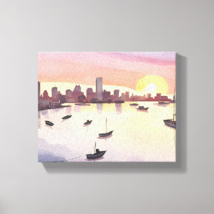 Boston Harbor   Aquarell Stadtlandschaft Massachus Leinwanddruck
