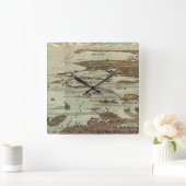 Boston Harbor Birdseye-view Map Quadratische Wanduhr (Zuhause)