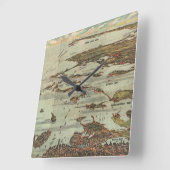 Boston Harbor Birdseye-view Map Quadratische Wanduhr (Winkel)