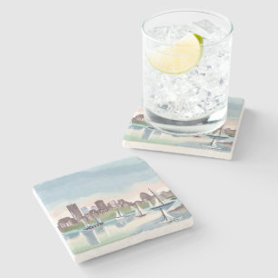 Boston Harbor   Boston Massachusetts Aquarell Steinuntersetzer