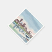 Boston Harbor | Boston Massachusetts Watercolor Serviette (Ecke)