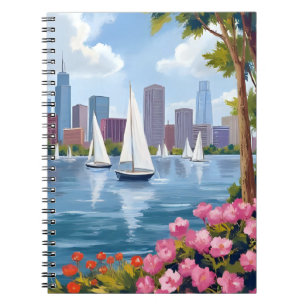 Boston Harbor Frühling   Boot Bucht Stadt-Skyline Notizblock