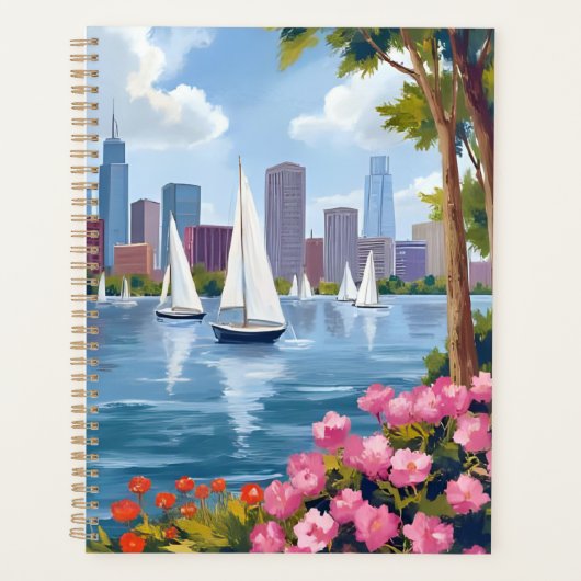 Boston Harbor Frühling | Boot Bucht Stadt Skyline Planer (Vorderseite)
