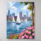 Boston Harbor Frühling | Boot Bucht Stadt Skyline Poster (Vorne)