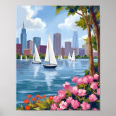 Boston Harbor Frühling | Boot Bucht Stadt Skyline Poster (Vorne)