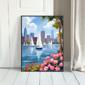 Boston Harbor Frühling | Boot Bucht Stadt Skyline Poster