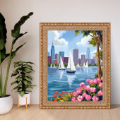 Boston Harbor Frühling | Boot Bucht Stadt Skyline Poster