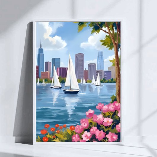 Boston Harbor Frühling | Boot Bucht Stadt Skyline Poster
