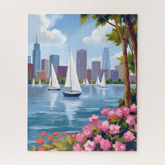 Boston Harbor Frühling | Boot Bucht Stadt Skyline Puzzle (Vertikal)