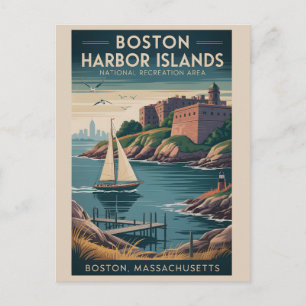 Boston Harbor Islands   Vintage Reiseplakat Postkarte