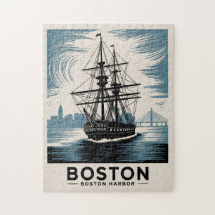 Boston Harbor Retro-Hochseeschiff Vintage-Nautik Puzzle