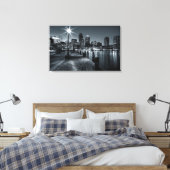 Boston Harbour B&W Night Leinwand (Insitu (Schlafzimmer))