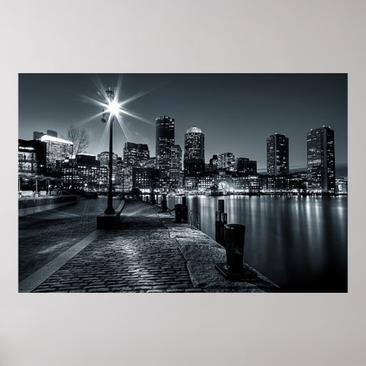 Boston Harbour B&W Night Poster (Vorne)