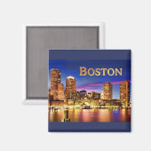 Boston Harbour bei Nachttext BOSTON Magnet (Vorderseite/Rückseite)
