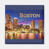 Boston Harbour bei Nachttext BOSTON Magnet (Vorne)