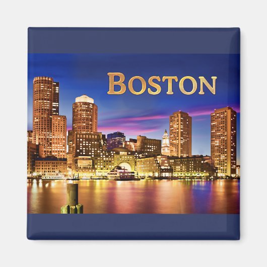 Boston Harbour bei Nachttext BOSTON Magnet (Vorne)