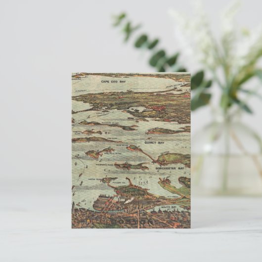 Boston Harbour Birdseye View Map Postkarte (Stehend Vorderseite)