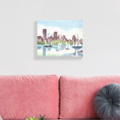 Boston Harbour | Boston Massachusetts Watercolor Leinwanddruck (Insitu (Wohnzimmer))