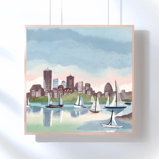Boston Harbour | Boston Massachusetts Watercolor Poster