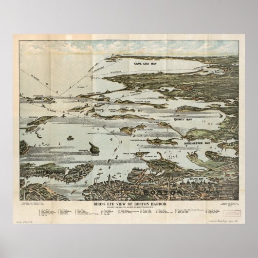 Boston Harbour MA 1920 Antike Panoramabos Poster (Vorne)