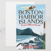 Boston Harbour Massachusetts Flight Poster Briefpapier (Vorne/Hinten)