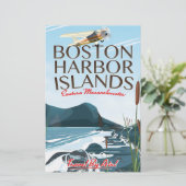 Boston Harbour Massachusetts Flight Poster Briefpapier (Stehend Vorderseite)
