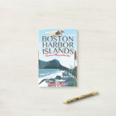 Boston Harbour Massachusetts Flight Poster Post-it Klebezettel (Auf Schreibtisch)