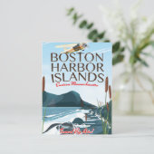 Boston Harbour Massachusetts Flight Poster Postkarte (Stehend Vorderseite)