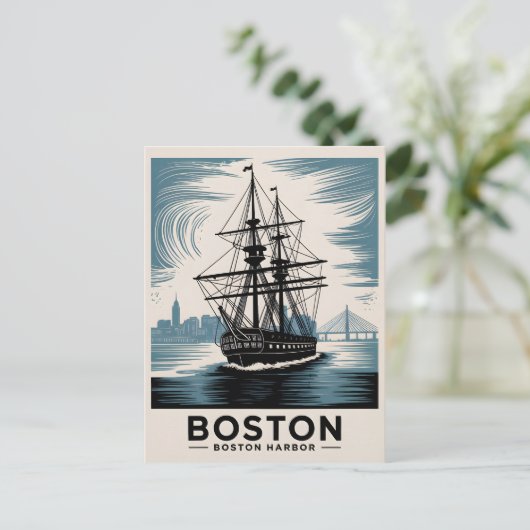 Boston Harbour New England Retro Coastal Nautical Postkarte (Stehend Vorderseite)