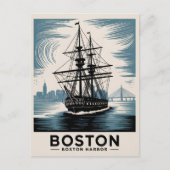 Boston Harbour New England Retro Coastal Nautical Postkarte (Vorderseite)