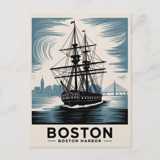 Boston Harbour New England Retro Coastal Nautical Postkarte (Vorderseite)