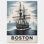 Boston Harbour Retro Illustration Tall Ship Classi Magnet (Vorderseite)