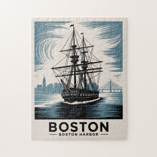 Boston Harbour Retro Tall Ship Vintag Nautical Puzzle (Vertikal)