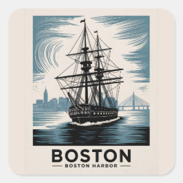 Boston Harbour Retro Tall Ship Vintag Nautical Quadratischer Aufkleber