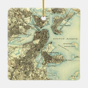 Boston Harbour Vintage Karte Keramikornament