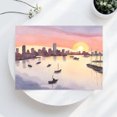 Boston Harbour | Wasserfarben Stadtbild Massachuse Postkarte