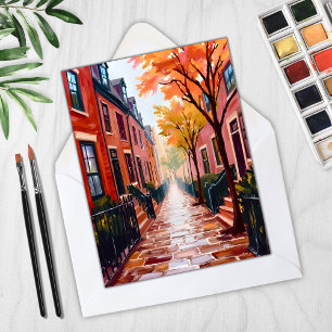 Boston Herbst Aquarell Beacon Hill Karte
