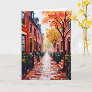 Boston Herbst Aquarell Beacon Hill Massachusetts Karte