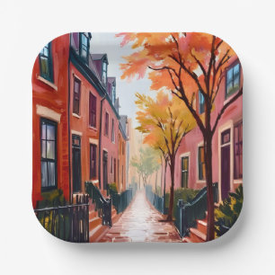 Boston Herbst Aquarell Beacon Hill Massachusetts Pappteller