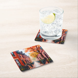 Boston Herbst Aquarell Beacon Hill Massachusetts Rechteckiger Pappuntersetzer